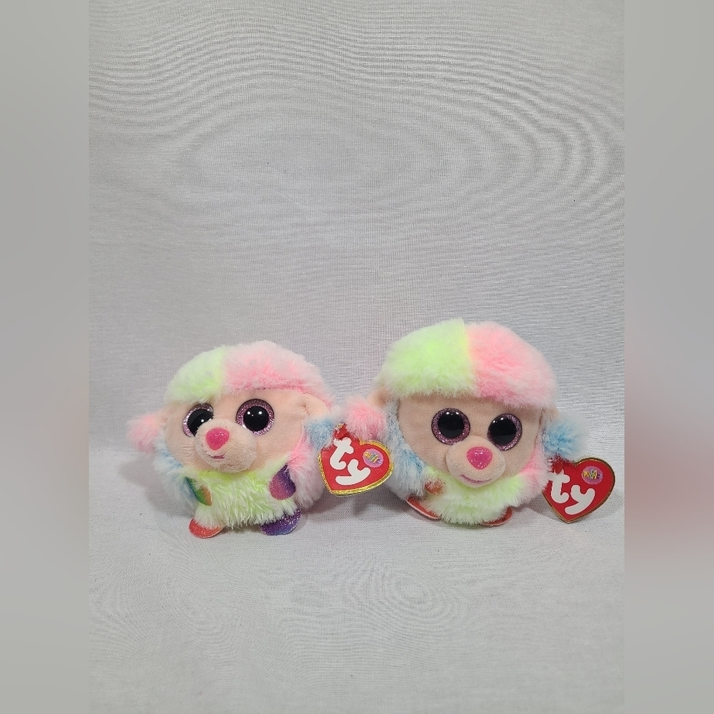 TY beanie boos rainbow poodle puffs- Lot of 2